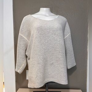 Oversized Textured Knit Top Beige 3/4 Sleeve Round Neck Women’s M/L